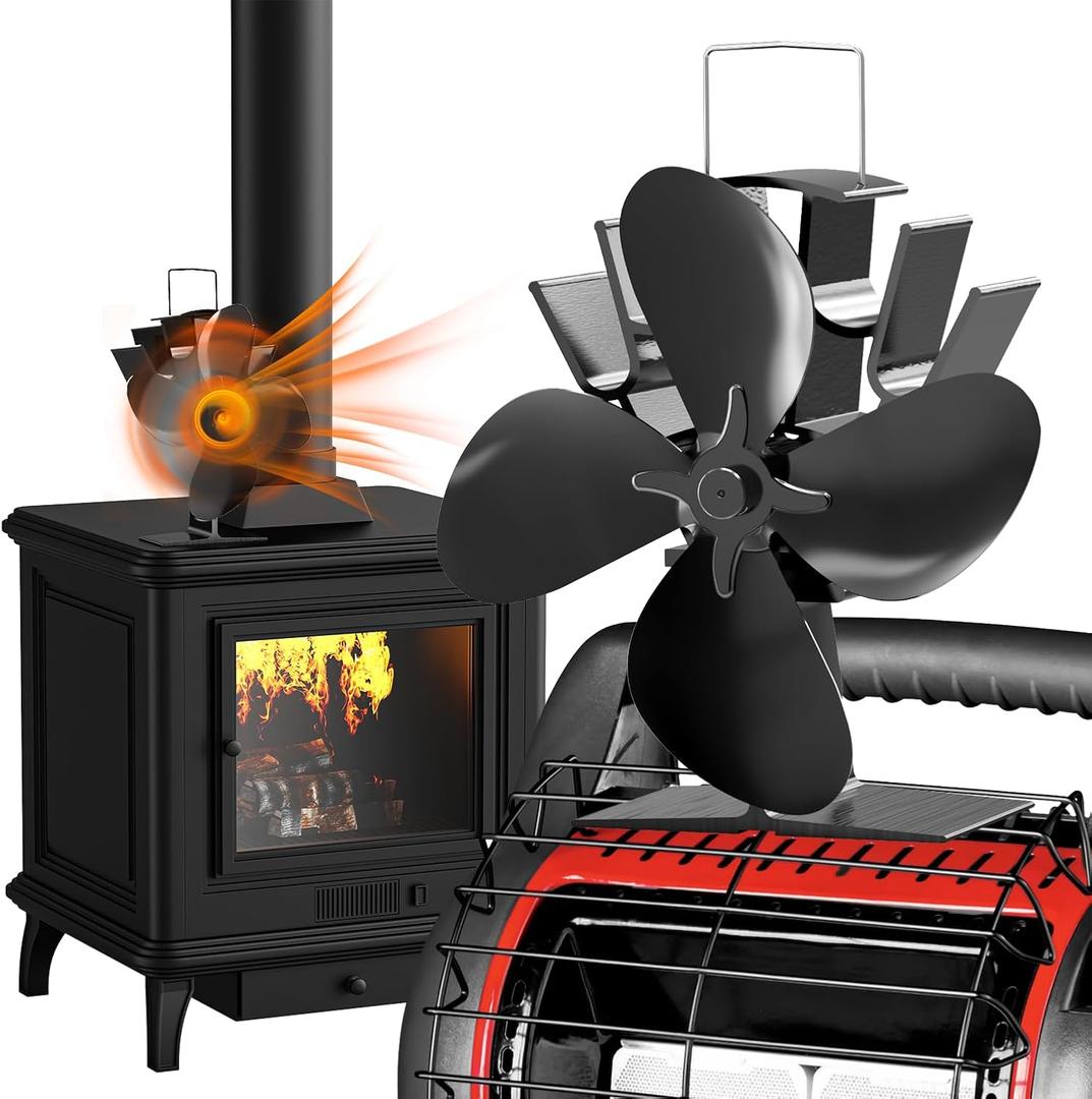 Heat Powered Fan for Fireplace, 4-Blade Stove, Black