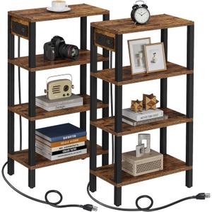 TUTOTAK Narrow Side Table with Charging Station, Small End Table with USB Ports and Outlets, Skinny Sofa Table, Slim Nightstand, Living Room, Bed Room, Brown TB01BB0802