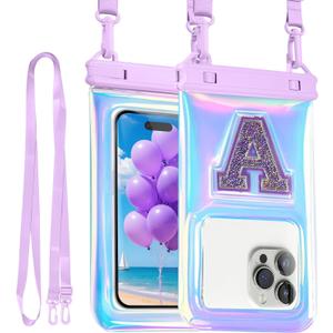 Waterproof Phone Pouch Floating, IP68 Case, Glitter Purple | for iPhone 16/Galaxy S24 | Up to 7.0'' | with Adjustable Lanyard | Dry Bag Beach Essentials | 1 Pack