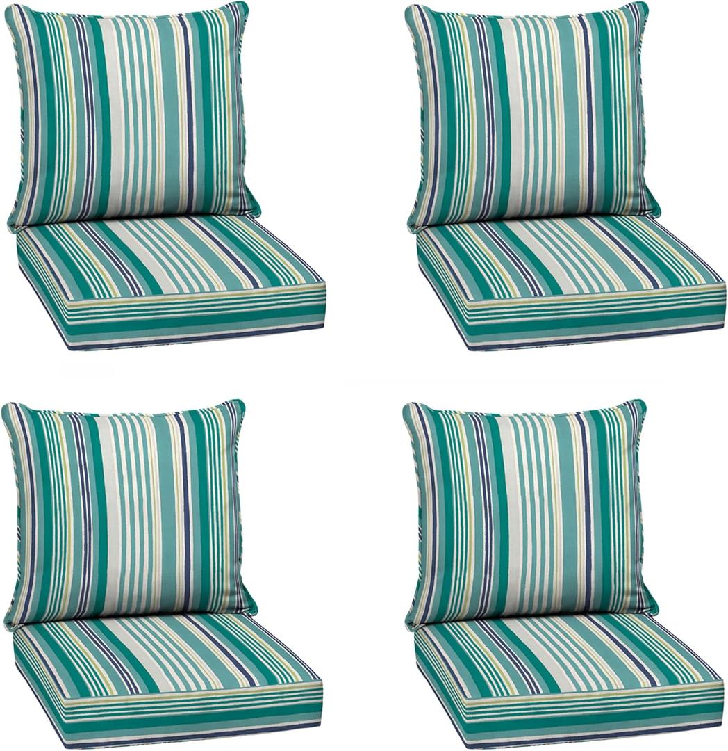 Arden Outdoor Deep Seat Cushion Set (4-Pack), 24 in x 24 in, Weather-Proof, Rain-Proof, Fade Resistant Patio Cushion for Chair, Sofa, and Couch Teal Cobalt Stripe
