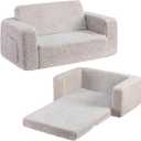 BEJOY Kids Sofa Extra Wide 2 in 1 Toddler Sherpa Couch Fold Out Convertible into a Cot Bed or Lounger for Girls and Boys Light Grey 