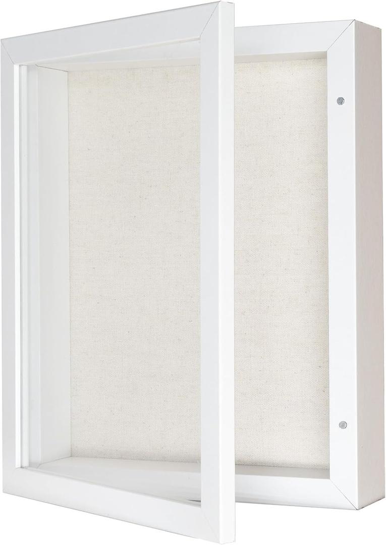 Califortree 8x10 Shadow Box Frame with Linen Back - Sturdy Rustic Memory Display Case of Flower, Pictures, Medals and More, White