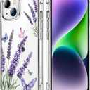 Lavender Flower Clear Case Compatible with iPhone 14 Plus, Cute Girls and Women Floral Back Case Cover, Summer Floral Transparent Flexible TPU Bumper Shockproof Protective Phone Case
