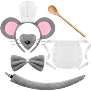 Halloween Cat Women's Costume Accessories Ear Headband Bell Collar Claw Gloves Face Jewel Tail Adult Outfit for Cosplay (Grey)