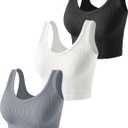 3 Pieces Womens Tank Tops Cute Sexy Going Out Ribbed Summer Tops Black White Crop Tops for Women (Large)