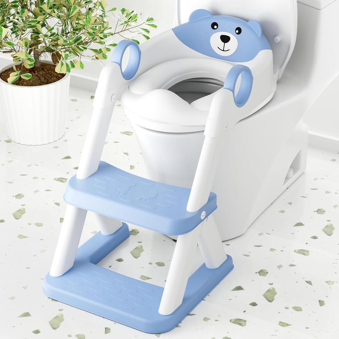 COOSEYA Toilet Seat, Potty Training Seat for Toddler, Upgraded 2-in-1 Potty Toilet Training for Boys and Girls,Waterproof Cushioned Mat with Non-slip Step Stool (Blue)