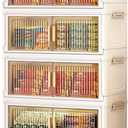 4 Tier 20 Gallons Stackable Storage Bins with Wheels & Doors Foldable Plastic Organizer Drawers for Closet/Dorm, Cream with Removable Lids (Clear)