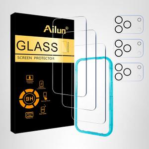 Ailun 3 Pack Screen Protector for iPhone 17 Pro [6.3 inch] + 3 Pack Camera Lens Protector with Installation Frame,Sensor Protection,Dynamic Island Compatible,Case Friendly Tempered Glass Film