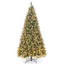 9-ft Artificial Christmas Tree Hinged with 650 Warm LED Lights and 309 Red Berries