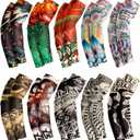Boao 20 Pcs Men's Cooling Arm Sleeves Long Fingerless Arm Cover Anti Slip UV Sun Protection Sports Temporary Tattoo Sleeves M