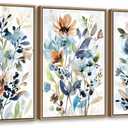 arteWOODS Flowers Framed Wall Art - Colorful Wildflower Canvas Pictures Wall Decor Botanical Painting Artwork Elegant Floral Prints for Living Room Bedroom Home Decor 24 x 16in * 3 Natural Wood Frame