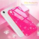 2 x Qviskteme for iPhone XR Case,with [1 x Tempered Glass Screen Protector] [Clear Glitter] Cute Bling Sparkly Phone Case Shockproof Protective Slim Soft Silicone Cover for Women Girls,6.1-Inch(Hot Pink)