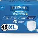 FitRight Overnight Unisex Extra Large Underwear, (56-68 in Waist) 48 Count (4 Bags of 12), Maximum All Night Disposable Incontinence Protection, Pull-On Absorbent Underwear for Men and Women