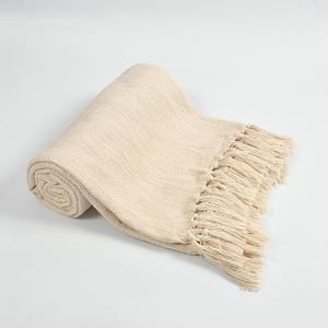 Lavish Threads Cotton Throw Blanket, Cream White Woven Design with Diamond Pattern and Fringe Tassels, Cozy Decorative Throw for Couch, Sofa & Bed, 50x60 Inch (Plain Woven) Beige