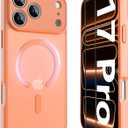 YFEMLAZ Magnetic for iPhone 17 Pro Case, with Screen Protectors X2,Full Camera Protection, Compatible with MagSafe, Translucent Matte, Anti-Fingerprint Shockproof Protective Phone Case,6.3",Orange