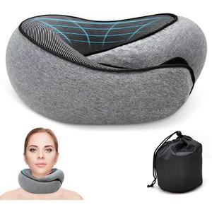 Travel Neck Pillow for Airplanes 100% Memory Foam, 360 Head Support, Breathable & Washable Cover, Compact for Travel, Car & Flights