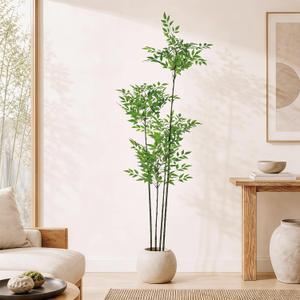 5ft Faux Nandina Domestica, Artificial Bamboo Potted Floor Plant, Realistic Low Maintenance Greenery for Indoor Outdoor Garden Entryway Office Modern Farmhouse