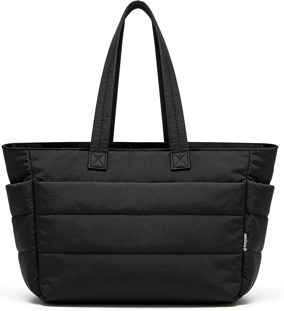 bagasin Puffy Tote Bag for Women, Lightweight Puffy Bag with Compartments, Quilted Shoulder Bag Handbag for Travel, Work, Gym