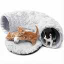 Large Donut Cat Tunnel Bed - Soft Plush Cat Cave & Peekaboo Hiding Spot, 3-in-1 Indoor Cat Playground Toy for Kittens/Adult Cats, Festive Christmas Pet Gift