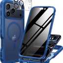 seacosmo for iPhone 17 Pro Max Case, Full Body Bumper with Built-in Tempered Glass Privacy Screen and Camera Lens Protector, Compatible with MagSafe, Shockproof 17 Pro Max Phone Case, 6.9", Blue Matte