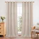 YoungsTex 95 Inches Long Curtains for Living Room 2 Panels - Linen Semi Sheer Drapes Floor Length with Bronze Grommet Netural Light Filtering for Sliding Door Bedroom, 52 X 95 Inch (Natural)