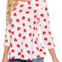 SATINIOR Womens Valentines Shirts 3/4 Sleeve Heart Prints Tops Round Neck Blouse Tee Shirts (Small, Red White)