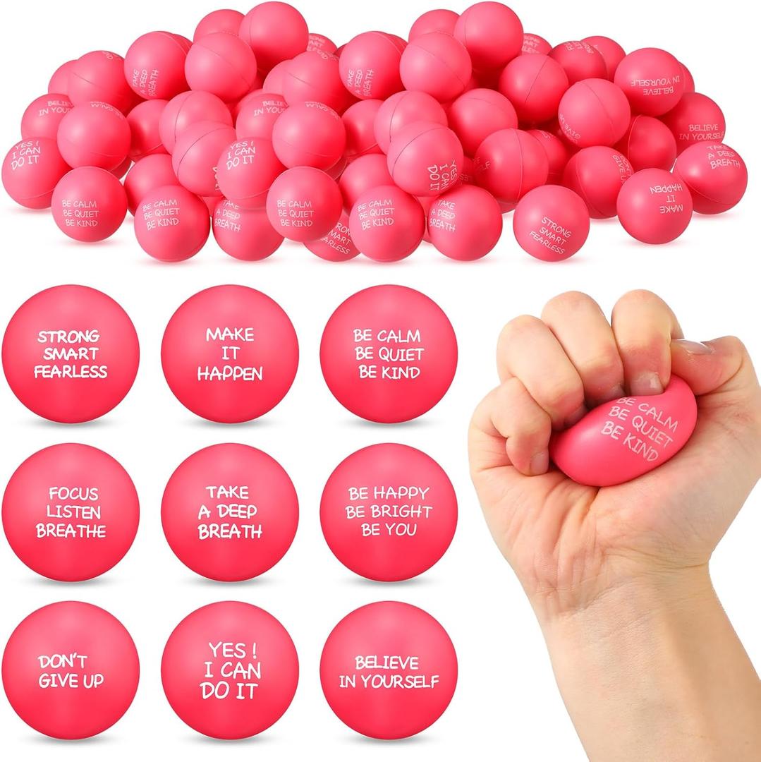 Shappy 72 Pcs Inspirational Stress Relief Balls Motivational Stress Ball Encouraging PU Bulk Balls for Adults Small Therapy Fidget Relief Toys for Valentines Gifts (Pink)