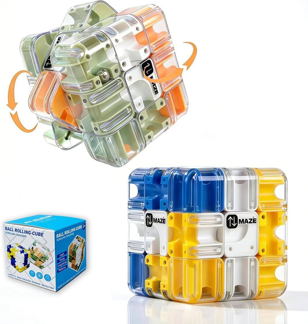 2 Pack 3D Rolling Ball Maze Cube Puzzle,Maze Cube for Kids Labyrinth 3D Puzzle Maze Cube Ball Twist Roll Brain Teaser Toys,Cultivate Logical Thinking for Logical Thinking for Family Game Birthday Gift