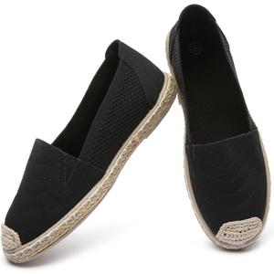 Women's Flats Shoes,Breathable Black Espadrilles Flats,Black and White Slip on Shoes(Lightweight and Soft) (9)