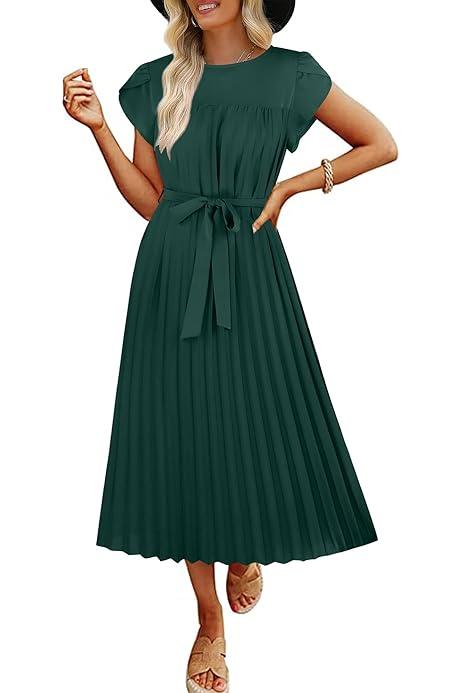 Womens Notched Neckline Ruffle Trim Smock Dress Midi Dress
 (Small, 42black)