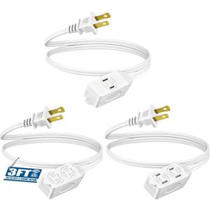 DEWENWILS 3 Foot Extension Cord, 16 AWG SPT-2 Power Cable for Indoor Use, 2 Prong Outlets Plugs for Christmas Decor and Lights, NEMA 5-15P to NEMA 5-15R, White, ETL Listed, 3 Pack