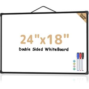 MaxGear White Board for Wall 24" x 18", Double Sided Dry Erase Board, Magnetic White Board Hanging Whiteboard for Home, School, Office, Black Frame