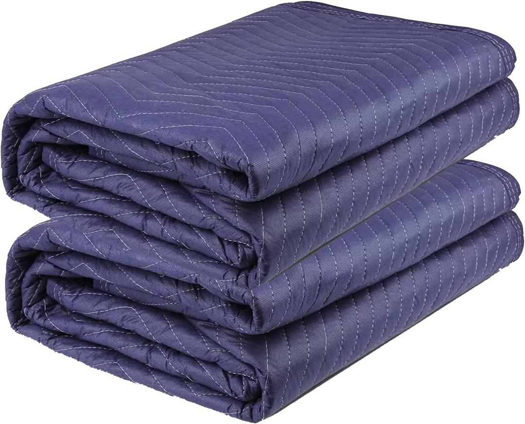 2 Pack Moving Blankets Heavy Duty 80"x72" Quilted Packing Blankets for Moving Furniture Padded Shipping Furniture Mover Blue