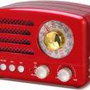 PRUNUS J-160 Retro Vintage AM FM Radio with Bluetooth, USB/TF Card Playback, Small Transistor Radios Battery Operated, Rechargeable Radio(Red)