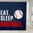 Feelyou Baseball Shower Curtain Set 3D Ball Sports for Bathroom Women Men Blue Eat Sleep Baseball Bath Curtain Ball Games Bathtubs Decor 72"x72" Accessories