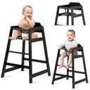 Wooden High Chairs for Babies and Toddlers, Restaurant-Style Stackable High Chair with Commercial Grade Solid Wood for Dining Table & Kitchen, Easy to Clean Baby Booster Seat -Black