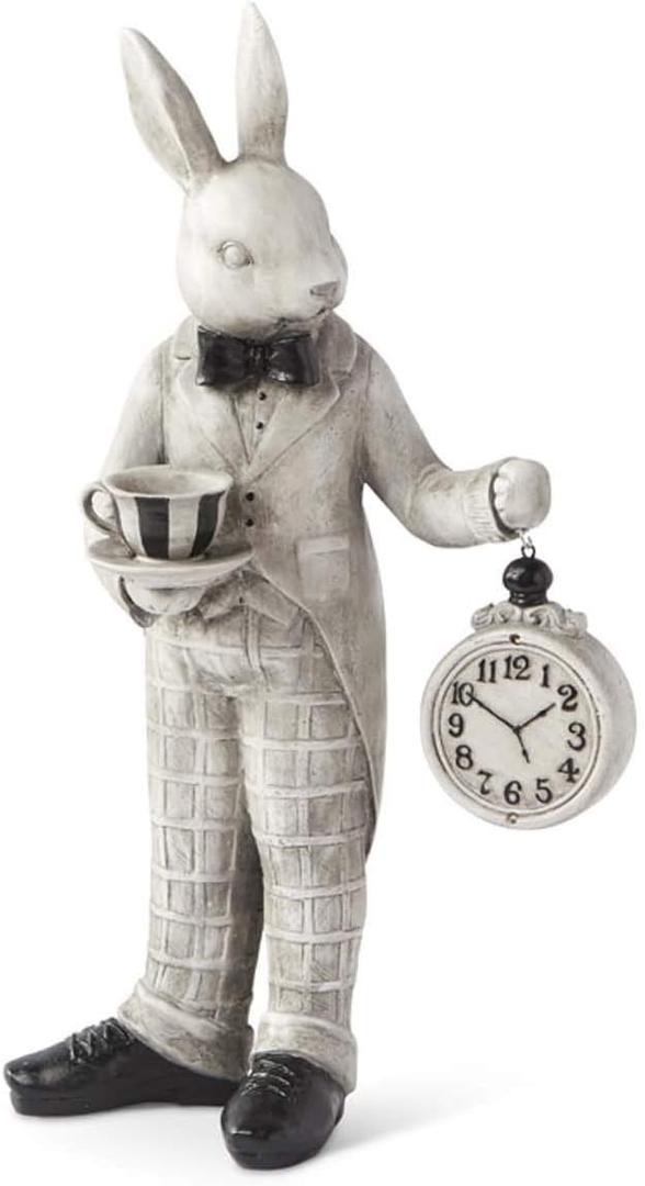 K&K Interiors 20336A 18 Inch Resin Gray and Black Bunny Holding Clock