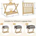 Full Assembled 26.77"L Luggage Rack for Guest Room, Set of 2 Foldable Suitcase Stand with 5 Nylon Straps, Luggage Holder with Shoe Shelf for Suitcases Hotel (Natural Wood Bamboo Luggage Stands)