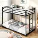 Twin Over Twin Bunk Bed, Metal Low Profile Bunkbeds with Full-Length Guardrail and Ladder, Space Saving, No Boxing Spring Needed, Black