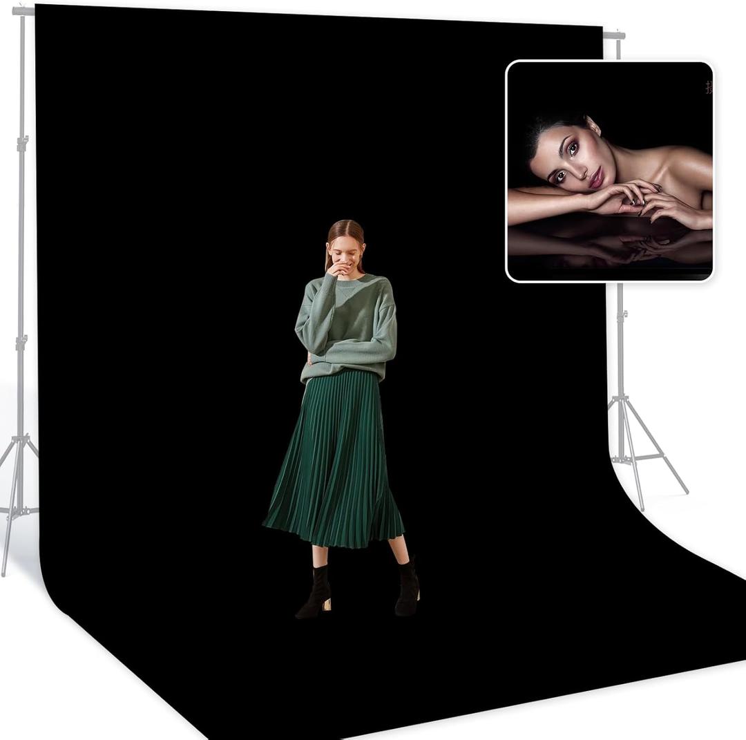 BEIYANG Black 10 x 20 Ft Large Photography Backdrop Screen, Black Non-Reflective Fabric Wrinkle Resistance Photo Background for Photoshoot, Zoom Meeting, Game Live Steaming