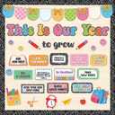 2 x This is Our Year Bulletin Board Set Inspirational Composition Notebook Classroom Decor, Growth Positive Affirmations Notebook Happy Face Cutouts for Back to School Classroom Wall Chalkboard Supplies