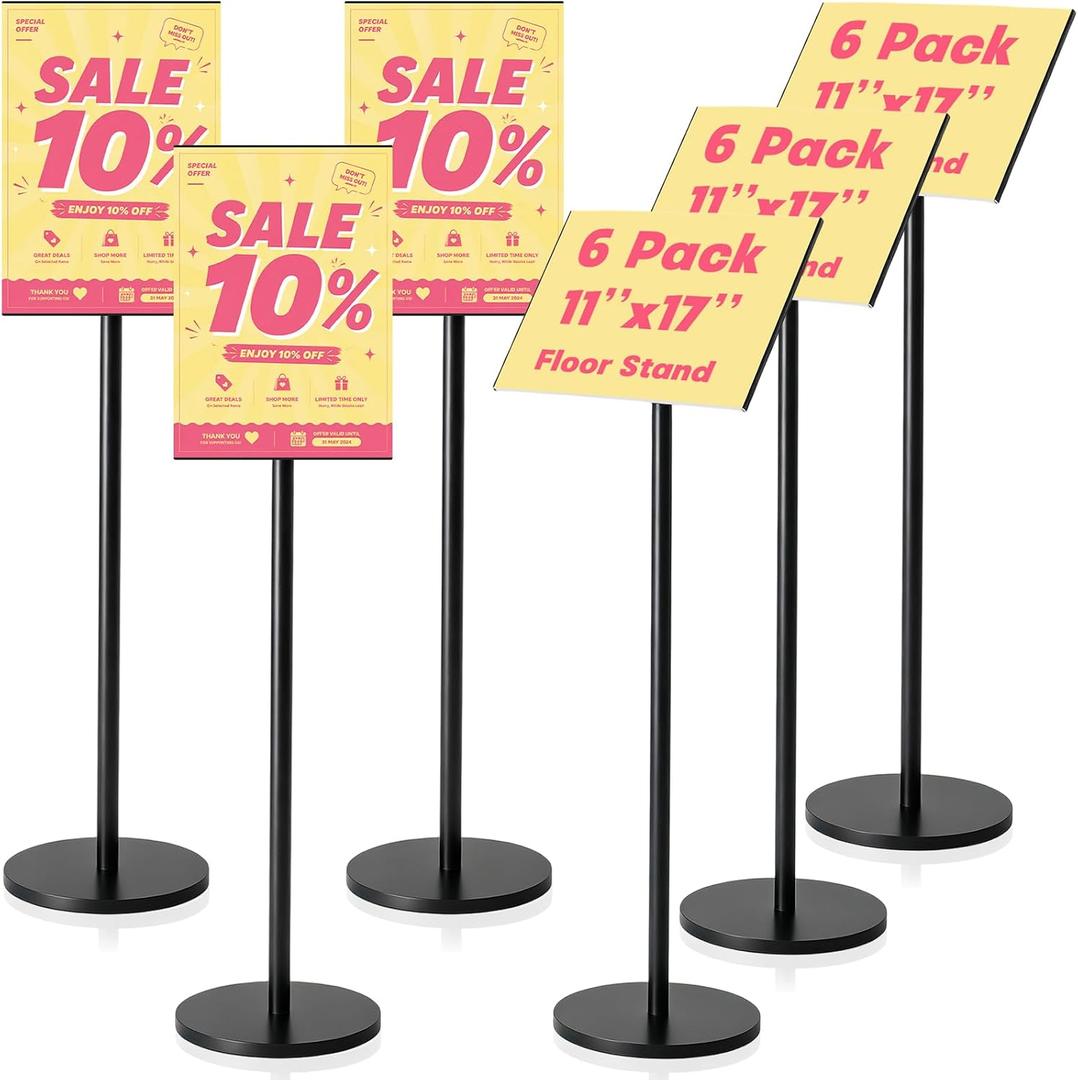6 Pack 11x17 Inch Adjustable Sign Holder Heavy Duty Pedestal Floor Stand
