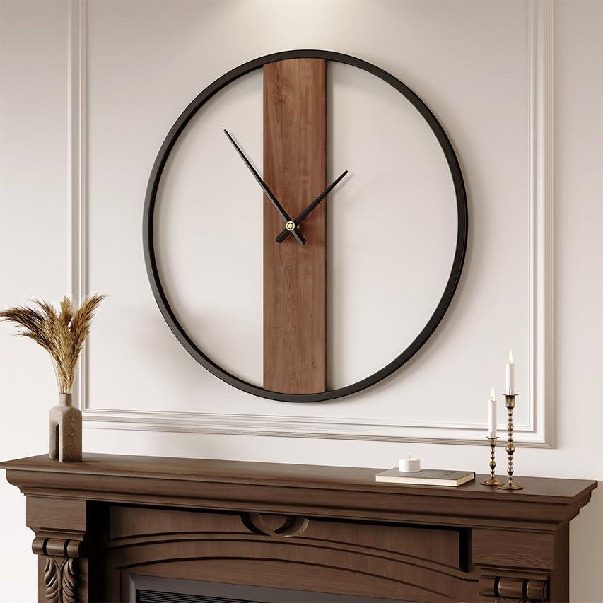 Cuspin 30 Inch Large Wall Clock Modern Rustic Walnut Dial Decorative Clock
