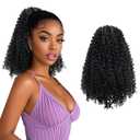 Drawstring Ponytail Extension 12Inch Short Afro Kinky Curly Ponytail for Women Fluffy Pony Tails Hair Extensions Synthetic Hairpiece for Daily Use(1B)