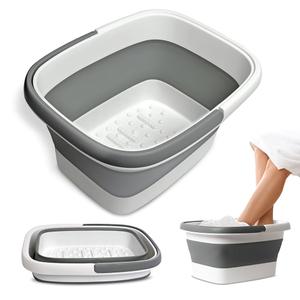 Mantello Collapsible Foot Bath Foot Soaking Tub | Portable Foot Spa Pedicure Bowl | Large Basin to Soak & Wash Feet | Folding Bucket with Carry Handle | White & Grey, Blue, Green [Gray]
