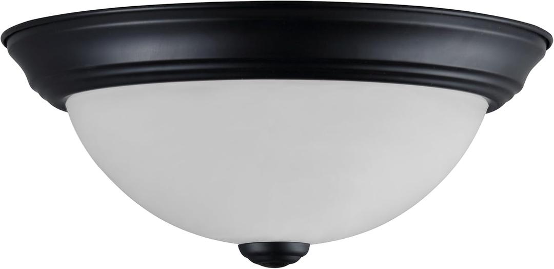 Aspen Creative 63014-3A, 2-Light Ceiling Flush Mount, Matte Black, Alabaster Glass, for Bedroom Hallway Kitchen Dining Room, 13-1/8'' Diameter, E-26 Socket