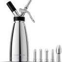 Whipped Cream Dispenser Stainless Steel Keep Warm and Cold,500mL/1 Pint Double Wall Thermos Whipped Cream Maker,5 Various Stainless Decorating Nozzles,1 Cleaning Brush,N2O Chargers NOT Included
