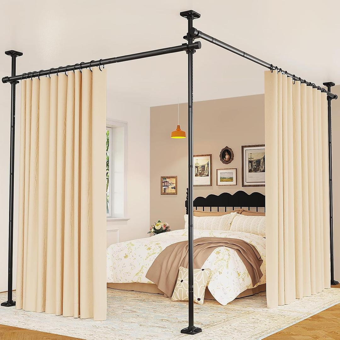 Goovilla Room Divider for Room Separation, Tension Curtain Rods No Drilling, 4-10ft(H) 28-114inch(W) Adjustable Temporary Privacy Wall Divider, Heavy Duty Freestanding Space Partition Separator, Black