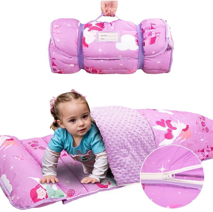 Toddler Nap Mat with Pillow and Blanket, Extra Large Rolled Napping Mats,Slumber Bags for Boys Girls,Kids Sleeping Bag for Daycare, Preschool Travel Camping
