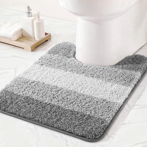 Exclusivo Mezcla Toilet Rugs U-Shaped Extra Soft Non Slip Absorbent Water Microfiber Bath Rugs, Machine Washable Quick Dry Bath Mats for Toilet, Gradient Grey